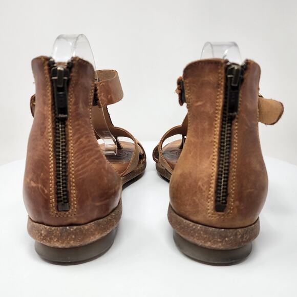 Born Timina T-strap Gladiator sandals Women 10 Tan & Natural Leather Heel Zip - Picture 6 of 13